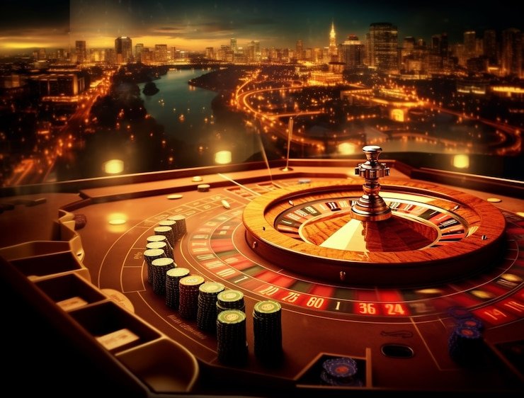 Meja roulette dengan dealer profesional yang siap melayani pemain